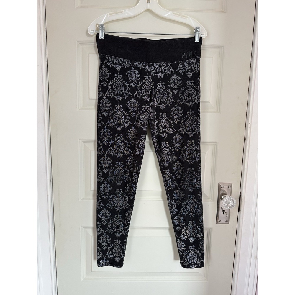 2013 Victoria's Secret PINK black Yoga leggings holographic rainbow damask Small